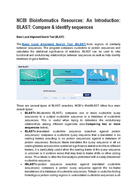 Introduction to NCBI Bioinformatics Resources: BLAST .